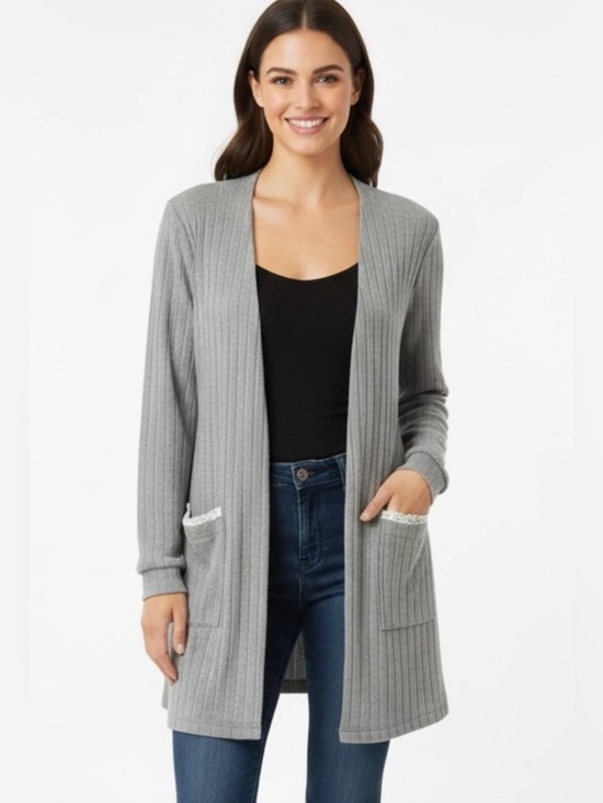 Blu Pepper Sweaters - Blu Pepper Ribbed Open-Front Long Cardigan